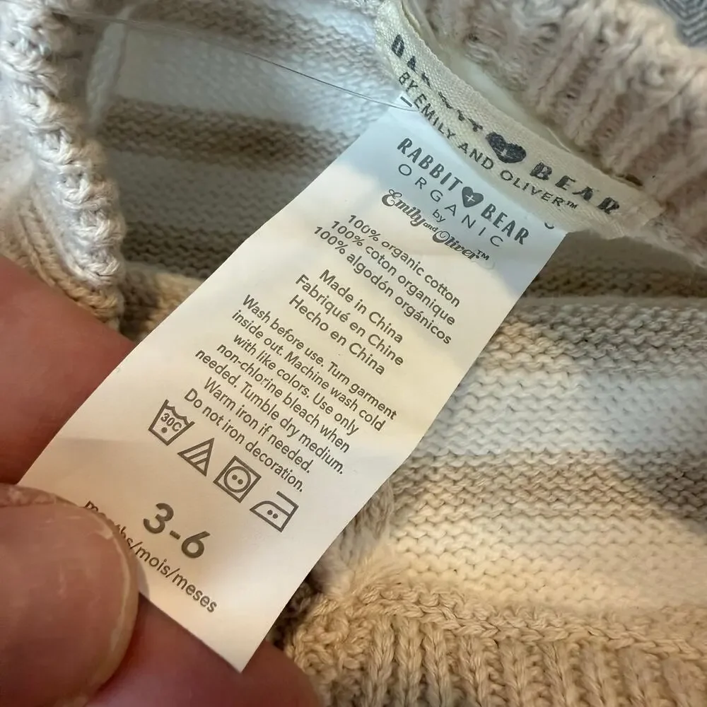 Rabbit Bear Beige Stripe Sweater Knit Pants Gender Neutral Baby 3-6 Months Boy